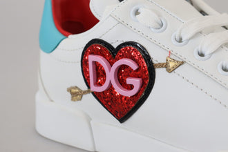 White Leather Sneaker Portofino Logo Heart Shoes Dolce & Gabbana