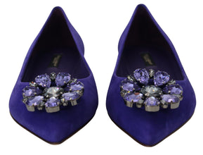Purple Suede Crystals Loafers Flats Shoes Dolce & Gabbana