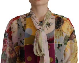 Multicolor Ascot Collar Patchwork Blouse Top Dolce & Gabbana