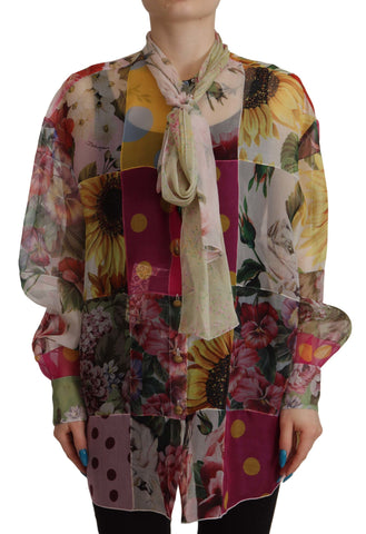 Multicolor Ascot Collar Patchwork Blouse Top Dolce & Gabbana