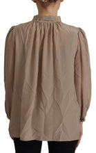 Brown Waistband Sleeves Ascot Collar Top Blouse Dolce & Gabbana