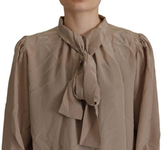 Brown Waistband Sleeves Ascot Collar Top Blouse Dolce & Gabbana