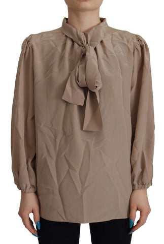 Brown Waistband Sleeves Ascot Collar Top Blouse Dolce & Gabbana