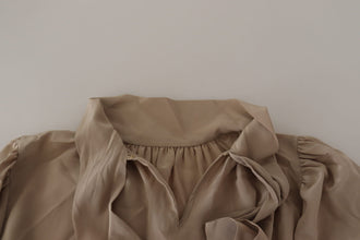 Brown Waistband Sleeves Ascot Collar Top Blouse Dolce & Gabbana