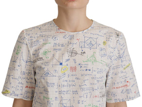 White Cotton Algebra Print Short Sleeves Top Dolce & Gabbana