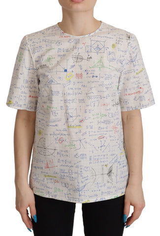 White Cotton Algebra Print Short Sleeves Top Dolce & Gabbana