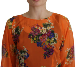Orange Floral Print Long Sleeve Blouse Dolce & Gabbana
