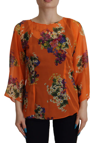 Orange Floral Print Long Sleeve Blouse Dolce & Gabbana