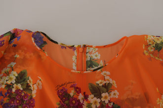 Orange Floral Print Long Sleeve Blouse Dolce & Gabbana