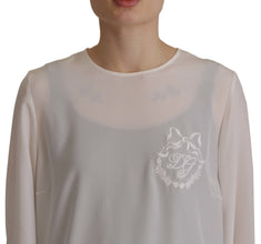 White Silk DG Logo Embroidered Long Sleeves Blouse Dolce & Gabbana