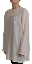 White Silk DG Logo Embroidered Long Sleeves Blouse Dolce & Gabbana