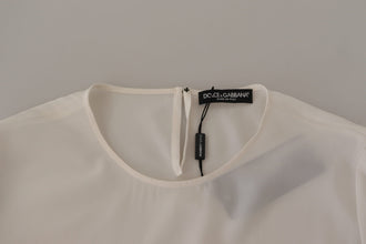 White Silk DG Logo Embroidered Long Sleeves Blouse Dolce & Gabbana