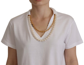 White Necklace Embellished Neckline T-shirt Top Dolce & Gabbana