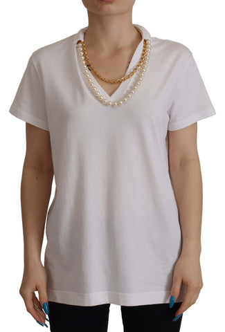 White Necklace Embellished Neckline T-shirt Top Dolce & Gabbana