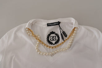 White Necklace Embellished Neckline T-shirt Top Dolce & Gabbana