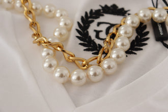 White Necklace Embellished Neckline T-shirt Top Dolce & Gabbana