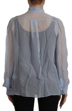 Light Blue Silk Ascot Collar Long Sleeves Top Dolce & Gabbana