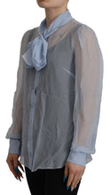 Light Blue Silk Ascot Collar Long Sleeves Top Dolce & Gabbana