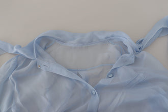 Light Blue Silk Ascot Collar Long Sleeves Top Dolce & Gabbana