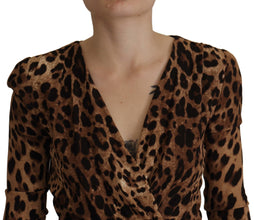 Brown Leopard Wrap A-line Maxi Viscose Dress Dolce & Gabbana