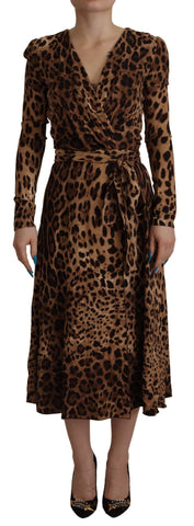 Brown Leopard Wrap A-line Maxi Viscose Dress Dolce & Gabbana