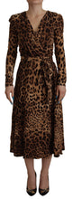 Brown Leopard Wrap A-line Maxi Viscose Dress Dolce & Gabbana