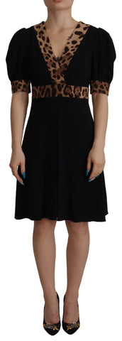 Black Leopard A-line Knee Length Dress Dolce & Gabbana