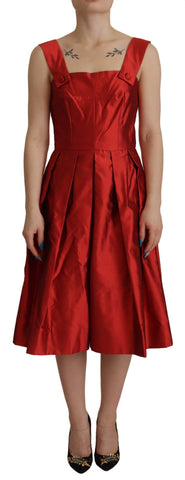 Red A-line Pleated Satin Silk Dress Dolce & Gabbana