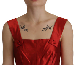 Red A-line Pleated Satin Silk Dress Dolce & Gabbana