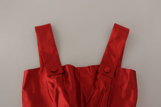 Red A-line Pleated Satin Silk Dress Dolce & Gabbana