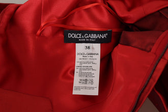 Red A-line Pleated Satin Silk Dress Dolce & Gabbana