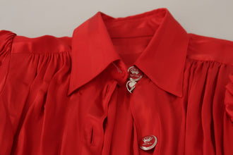 Red Button Down Belted Midi Satin Silk Dress Dolce & Gabbana