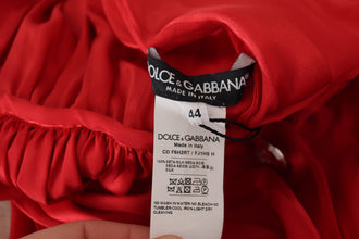 Red Button Down Belted Midi Satin Silk Dress Dolce & Gabbana