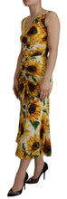 White Sunflower Print Sheath Midi Silk Dolce & Gabbana