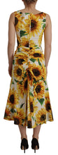 White Sunflower Print Sheath Midi Silk Dolce & Gabbana