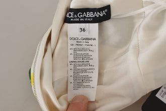 White Sunflower Print Sheath Midi Silk Dolce & Gabbana