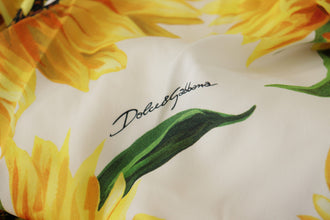 White Sunflower Print Sheath Midi Silk Dolce & Gabbana