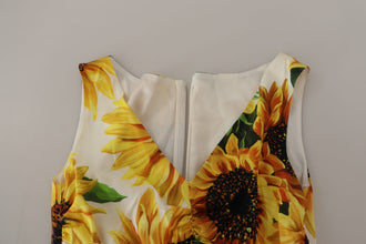 White Sunflower Print Sheath Midi Silk Dolce & Gabbana
