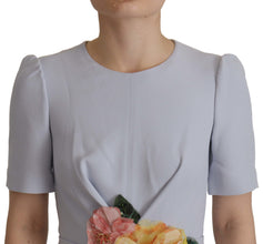 Blue Floral Applique Midi Viscose Dress Dolce & Gabbana