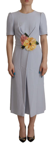 Blue Floral Applique Midi Viscose Dress Dolce & Gabbana