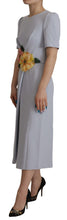 Blue Floral Applique Midi Viscose Dress Dolce & Gabbana