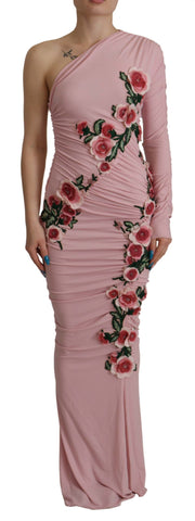 Pink Flower Embellished One Shoulder Dress Dolce & Gabbana