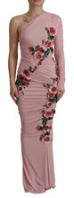 Pink Flower Embellished One Shoulder Dress Dolce & Gabbana