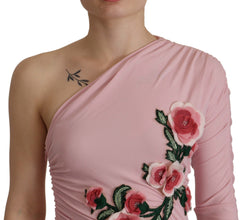 Pink Flower Embellished One Shoulder Dress Dolce & Gabbana