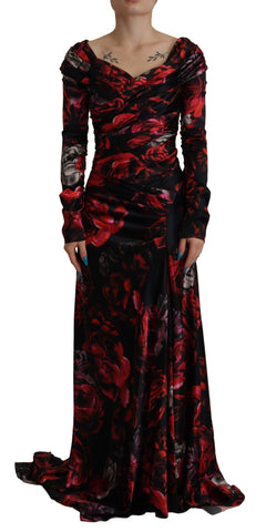 Black Floral Roses A-Line Sheath Gown Dress Dolce & Gabbana