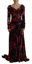 Black Floral Roses A-Line Sheath Gown Dress Dolce & Gabbana