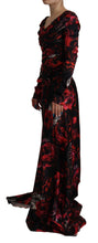Black Floral Roses A-Line Sheath Gown Dress Dolce & Gabbana