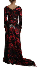 Black Floral Roses A-Line Sheath Gown Dress Dolce & Gabbana
