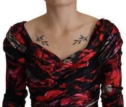 Black Floral Roses A-Line Sheath Gown Dress Dolce & Gabbana