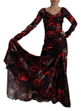 Black Floral Roses A-Line Sheath Gown Dress Dolce & Gabbana